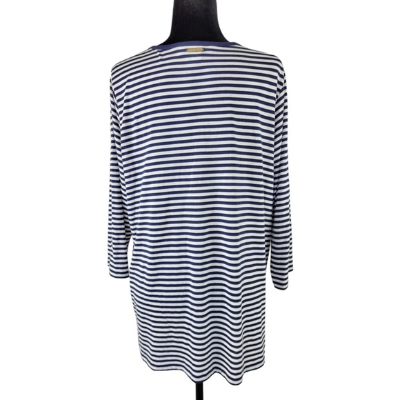 Michael Kors Woman’s Navy Blue white stripes lace up neckline tunic tee shirt 1X - Picture 11 of 11